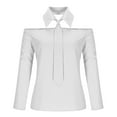 thumbnail image 6 of Lenpel Women's off the Shoulder Tops Long Sleeve Collared Tie Knot Dressy Casual Work Shirts Trendy Office Blouses(White,X-Large), 6 of 7