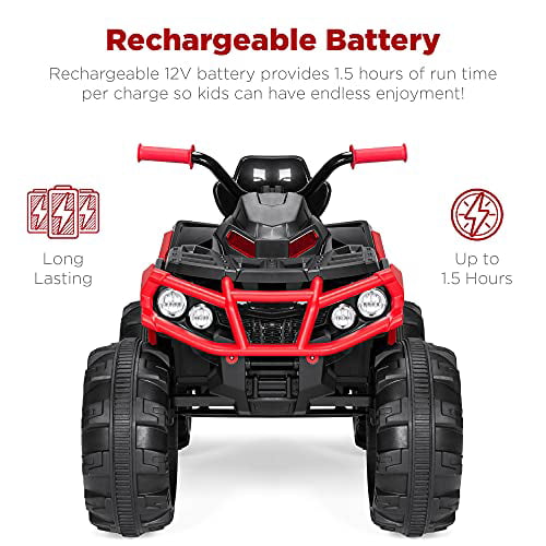 Best Choice Products 12V Kids Ride-On Electric ATV, 4-Wheeler Quad Car Toy w/ Bluetooth Audio, 3.7mph Max Speed, Treaded Tires, LED Headlights, Radio - Red - 1