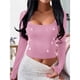 thumbnail image 5 of Camisetas de Larga para Mujer, Tops Cortos, Moda de Otoño, Cuello Cuadrado, Camisetas Básicas para Salir, Ropa Y2K Rosa S, 5 of 7