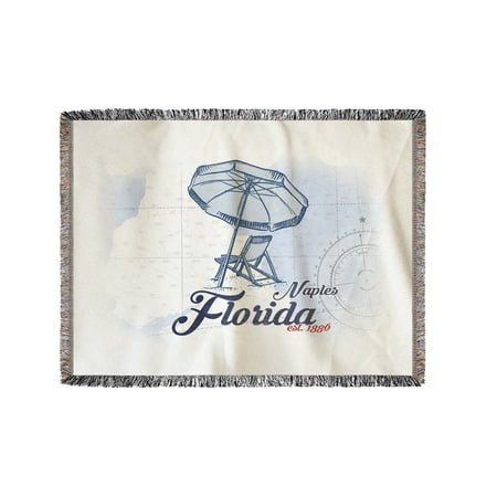 Naples, Florida - Coastal Icon - Beach Chair & Umbrella - Lantern Press Artwork (60x80 Woven Chenille Yarn