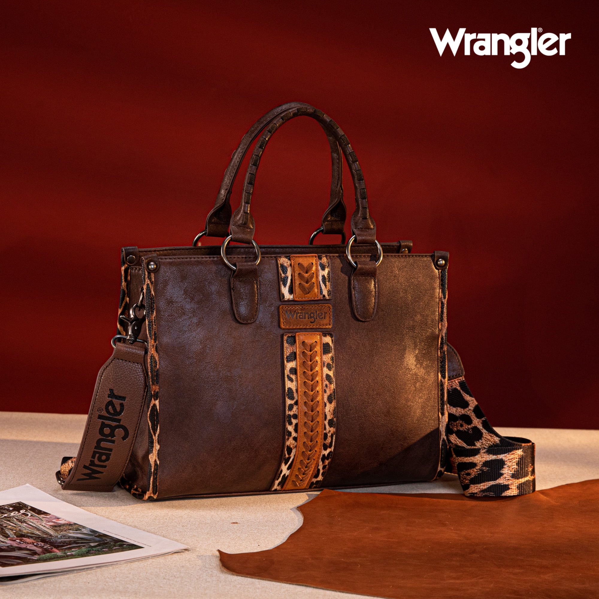 Wrangler HANDBAG Wrangler Tote Bag for Women Western Woven Shoulder Purse Leopard Print Handbags, Leopard-Coffee