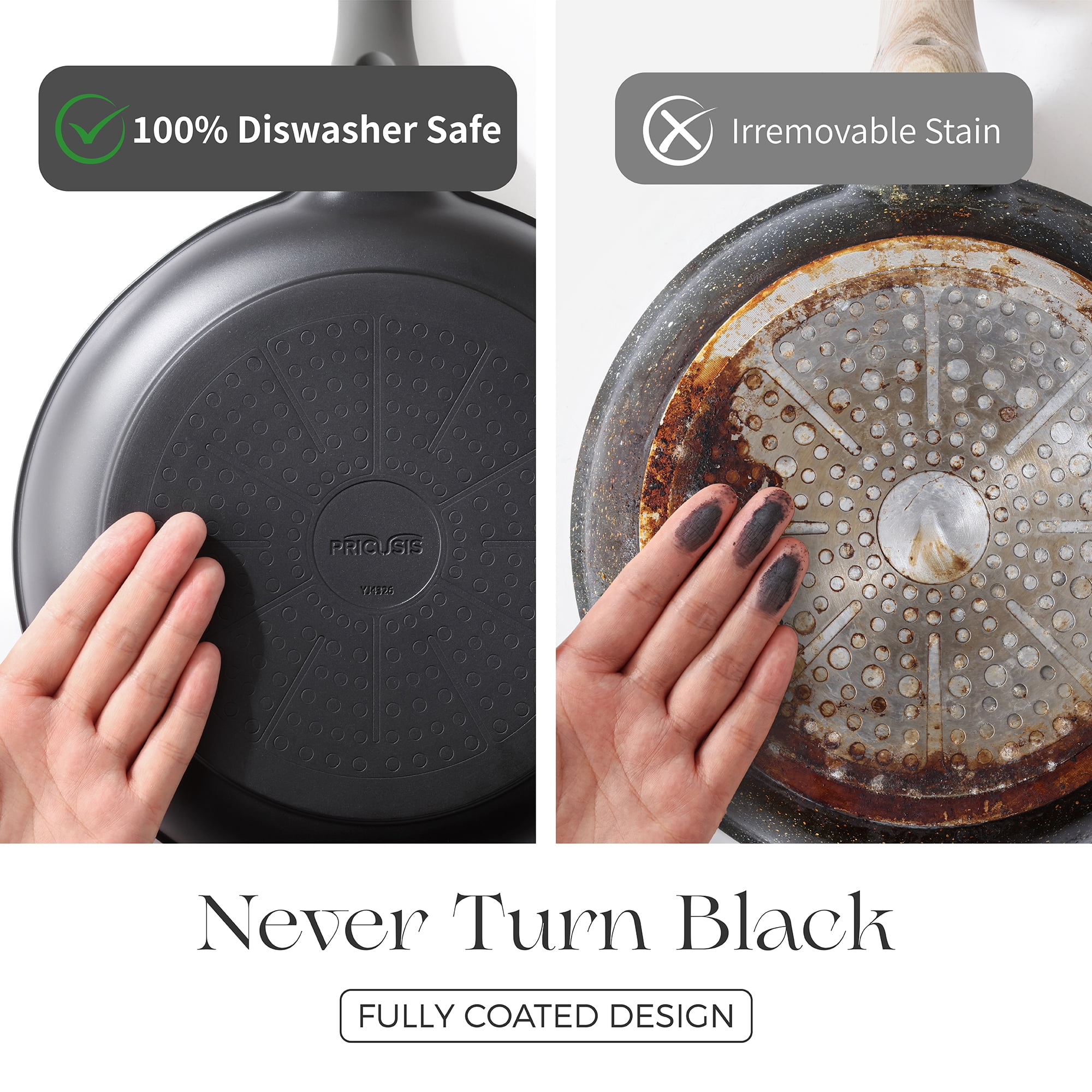 PRICUSIS 21-Piece Nonstick Pots and Pans Set, Induction Compatible, Stay-Cool Handle, Fully Coated, Dishwasher-Safe, Warp Resistant, Black Sesame