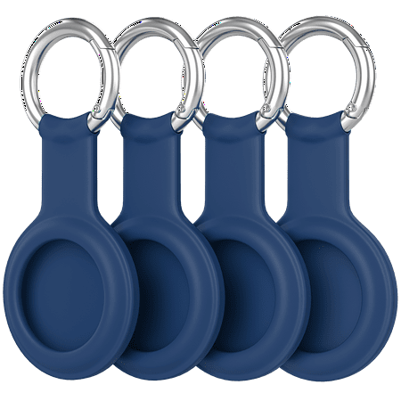 [4 Pack] Keychain for Air Tag Holder, Protective Tracker Case with Loop Key Ring for Apple AirTags,IPX8 Airtag Cover for Wallet,Luggage,Cat,Dog,Pets, Blue