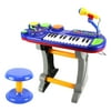 Lil DJ Sound Synthesizer Children's Musical Instrument Toy Keyboard Play Set, 24 Key Piano w/ DJ Turntable, Drum Buttons, Microphone, Stool (Blue)