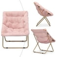 thumbnail image 2 of XPOPR Folding Saucer Chair with Ottoman for Adults Comfy Lounge Reading Seat Accent Chair Faux Fur Lazy Seating with Thick Padded Metal Frame for Bedroom Living Room Small Space Pink, 2 of 9