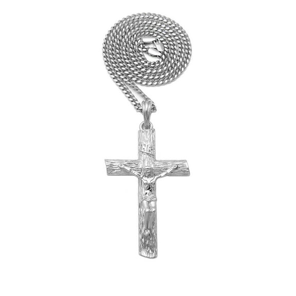 iJewelry2 Silver-tone Crucifix Cross Pendant Cuban Chain Necklace 18''
