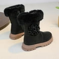 thumbnail image 4 of Ovbmpzd Winter Girls Boots Big Kids Mid Calf Warm Black Leather Boots with Faux Fur Girl Boots Size 1.5, 4 of 9