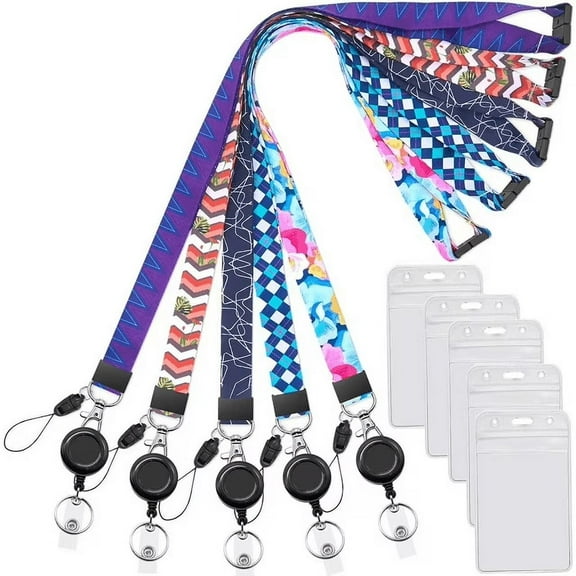 5 pack Cruise Lanyard retractable with ID badges holder for ship card keys lanyards with Retractable Badge Reel clip for ID holder Breakaway lanyard Office Neck office lanyards with reel holder