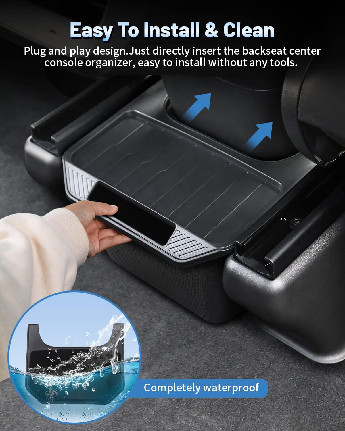 Canvcle Trash Can Tesla Model Y Accessories Rear Center Console Organizer Backseat Storage Box Under Seat Storage Tray Garbage Can Bin (Black)
