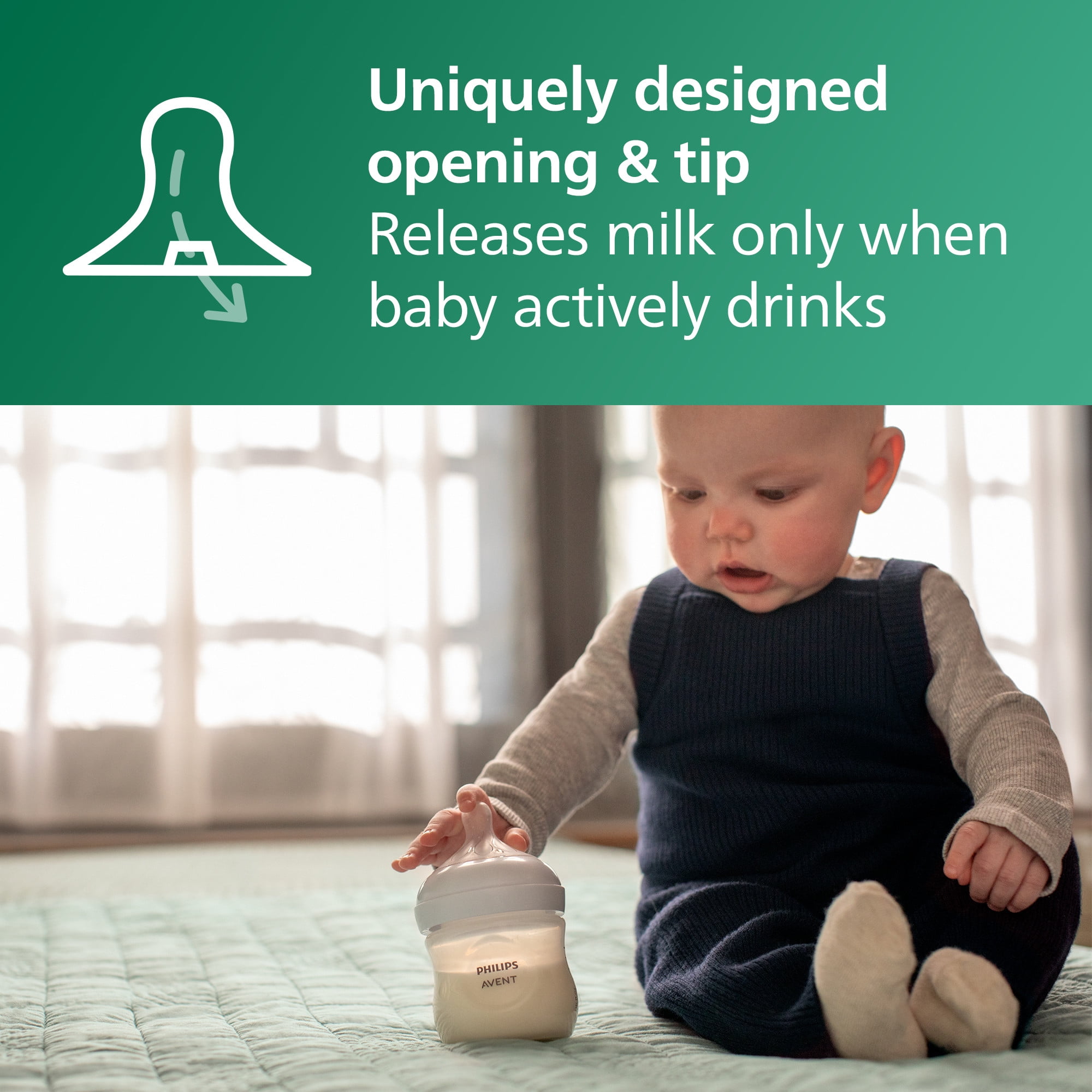 Philips Avent Natural Glass Baby Bottles with Natural Response Nipples (Slow Flow, Flow 2), 4oz, 3-Pack, SCY910/03