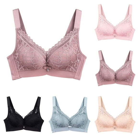 Darzheoy Bras for Women No Underwire Women's Plus Size BraCasual Sexy Lace Front Button Shaping Cup Shoulder Strap Underwire Bra Plus Size Extra-Elastic Wirefree Wireless Bra 42/90B