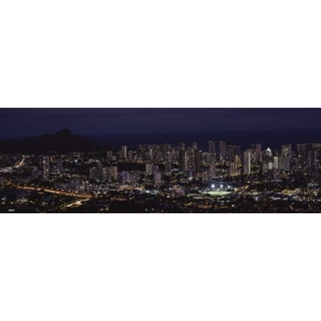 High angle view of a city lit up at night Honolulu Oahu Honolulu County Hawaii USA Canvas Art - Panoramic Images (18 x (Best Hawaii Island For Nightlife)
