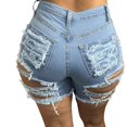 thumbnail image 3 of Aayomet Lounge Shorts For Women Womens High Rise Front Buttons Ripped Rolled Hem Casual Denim Jeans Shorts Light blue,XXL, 3 of 5
