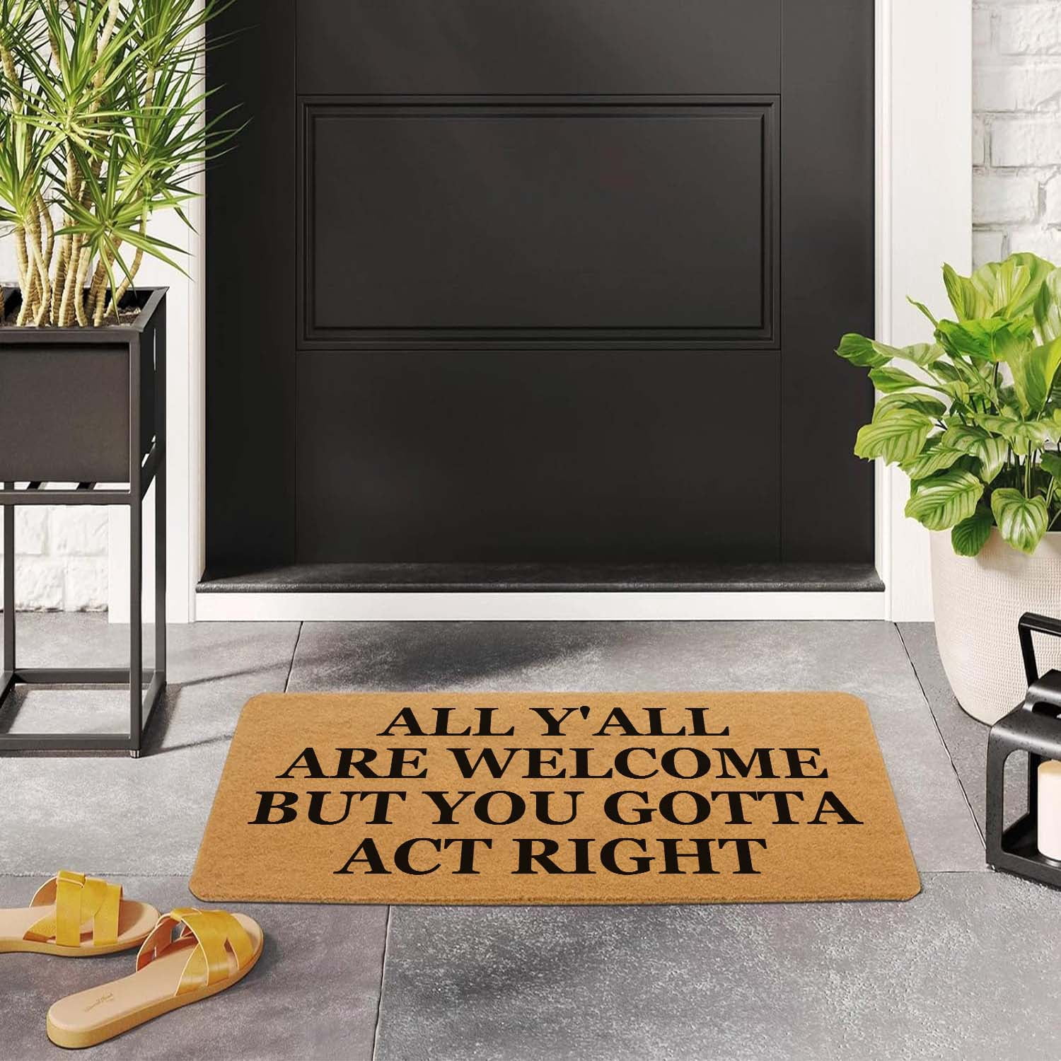 Funny Doormat Front Door Mat Entryway Outdoor Mat with Heavy Duty Front Porch Welcome Mats Entry Brown Mat House Warming Gift Mat 29.5 x 17 inch (All Y'all are Welcome)
