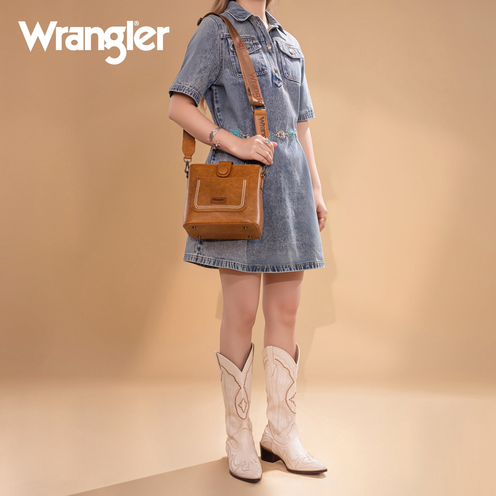 Wrangler Vintage Crossbody Purses for Women Purses and Handbags for Gift 8''H, Light Brown