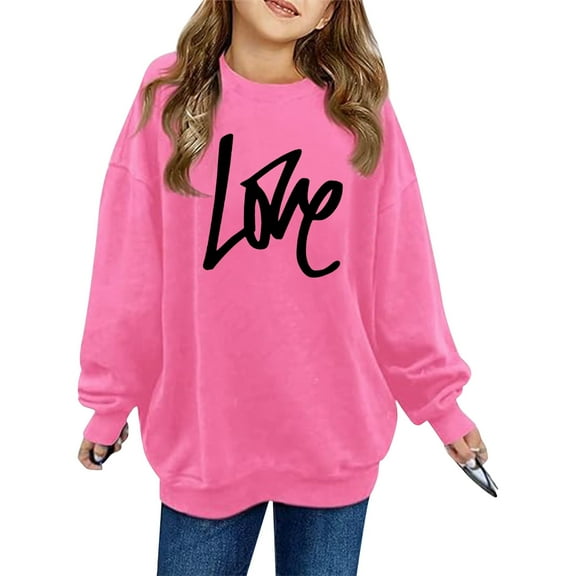 Kids Sweatshirts for Boys Long Sleeve Kids Pink Sweatshirt Oversized Crewneck Sweatshirts Warm Fall Winter Clothes Girls Tops Size 6-7 Years