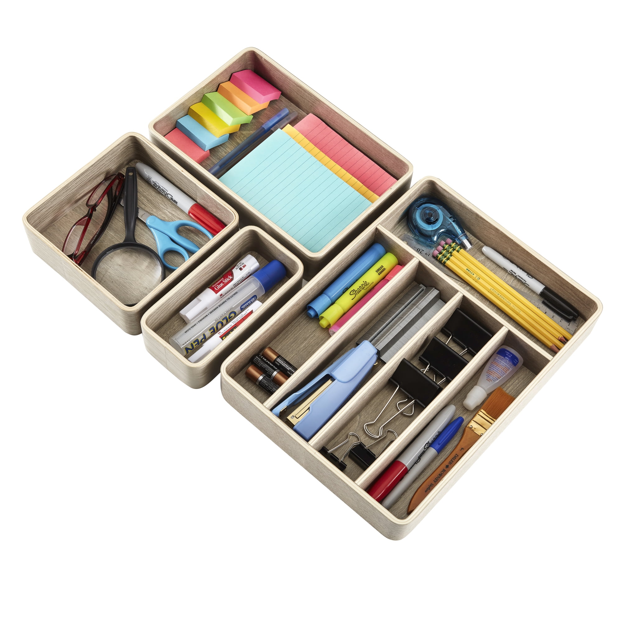 Compartment Seville Classics 2-Piece Bentwood Kitchenware Box Utensil & Kitchen Tool Holder Drawer Tray Storage Organizer Gray 