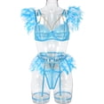 thumbnail image 1 of Conjunto de lencería sexy con cadena de metal y encaje extraíble con plumas de colores de estilo europeo, 1 of 6