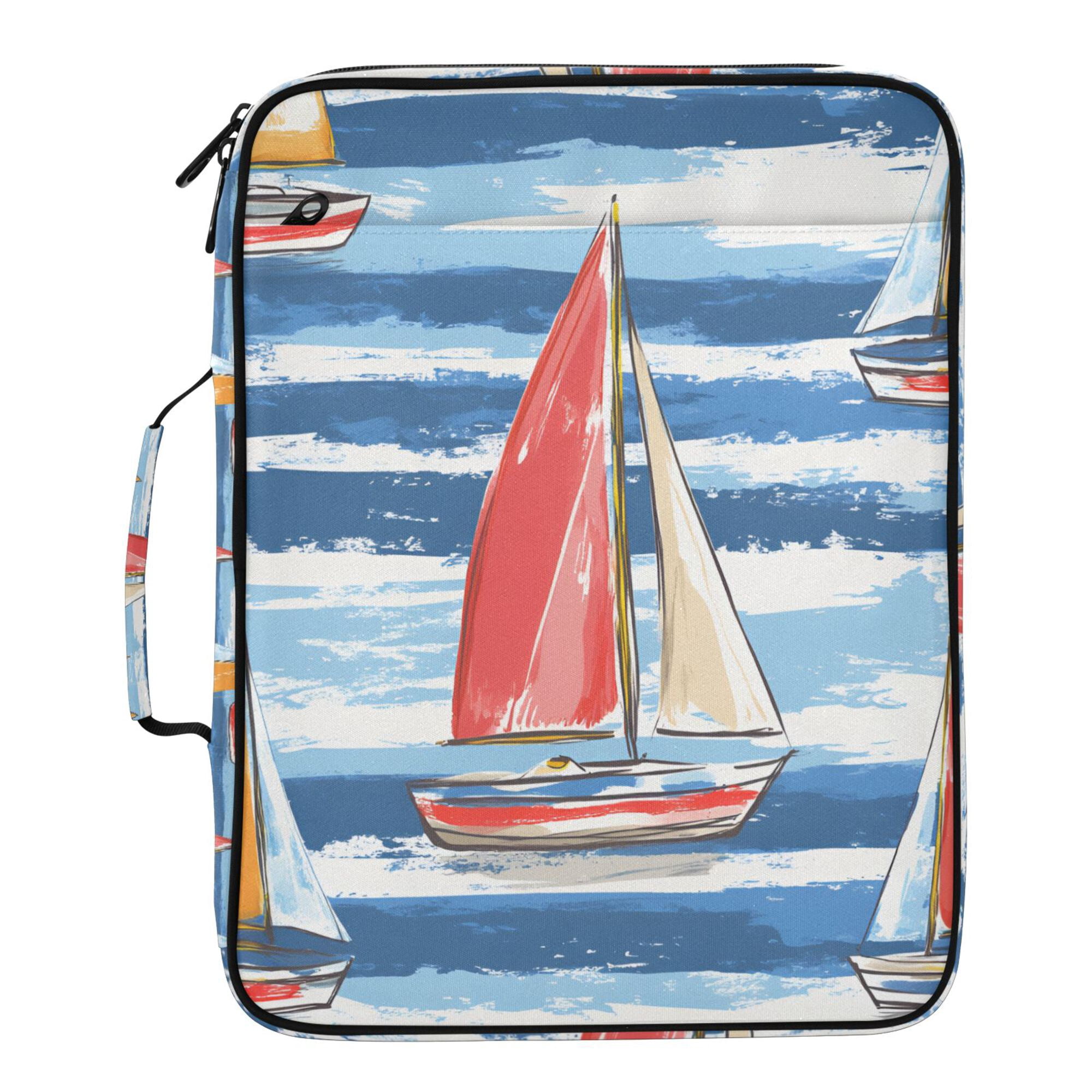 FORMRS Accordion File Folder A4 Size 7-Pocket Expanding Document Organizer Bag with 3 Ring Binder, Red Sailboats