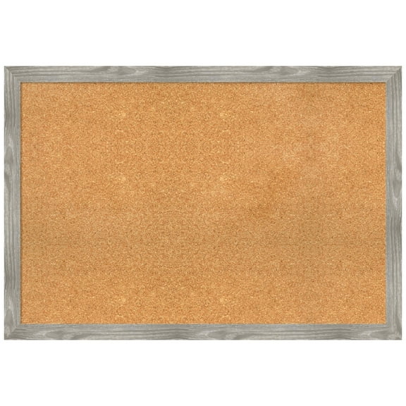 Amanti Art Natural Cork Board Framed Dove Greywash Square Bulletin Board 39 in. x 27 in.