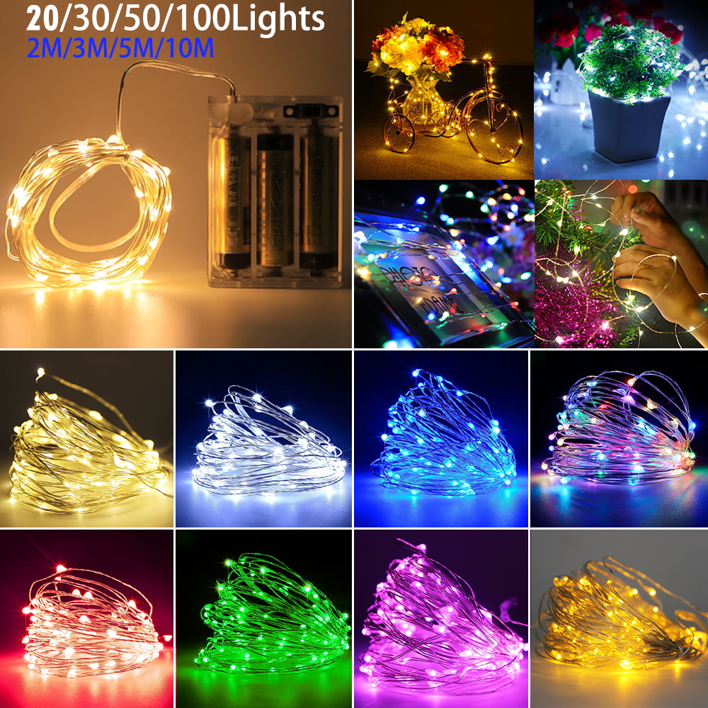 1-4Pack 2M-10M 20-100LEDs Copper Wire Battery Operated LED Fairy String Light 