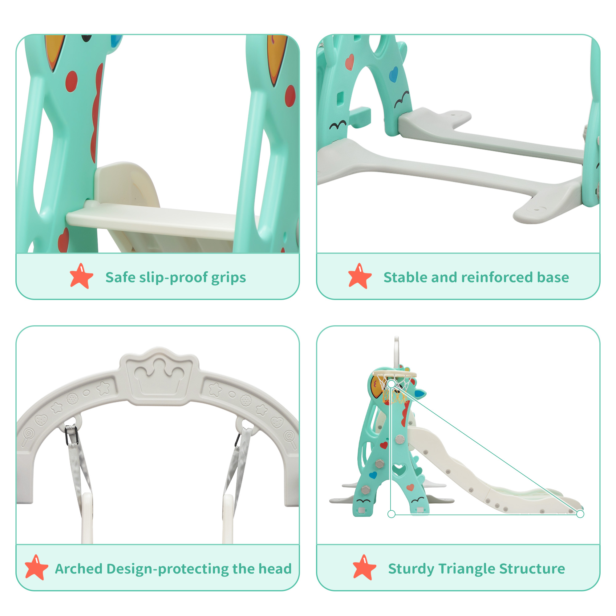 TOBBI 6 in 1 Toddler Slide Climber and Swing Playset with Basketball Hoop,Freestanding Indoor Outdoor Backyard Slide for Kids age 1-8