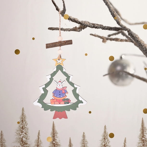 Puntoco Árbol de Navidad de madera para colgar, decoración navideña, escena decorativa, decoración para árbol de Navidad, varias formas disponibles, 2 piezas