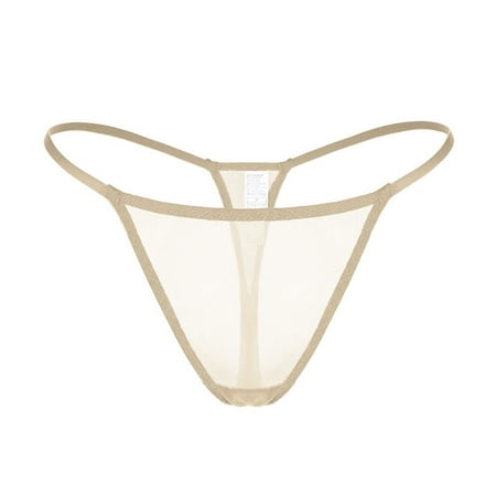 Riforla Women s Briefs Women Soild Sexy Embroidered Mesh Sheer Thong Panties T Pants Low Waist Plus Size Underwear Womens Underwear Beige XL