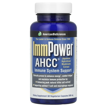 ImmPower AHCC 500mg by American BioSciences, Immune Support Hybridized Mushroom Supplement, 60 Vegetarian Capsules for All Ages