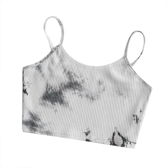 Fengqque Women Ladies Tie-dye Print Sleeveless Blouse Pullover Vest Tank Crop Tops Shirts