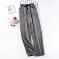thumbnail image 2 of Hueook Winter Pants for Women Trendy Women Flannel Trousers Thickened Plus Velvet Homewear Pajama Pants Gray 2X, 2 of 6