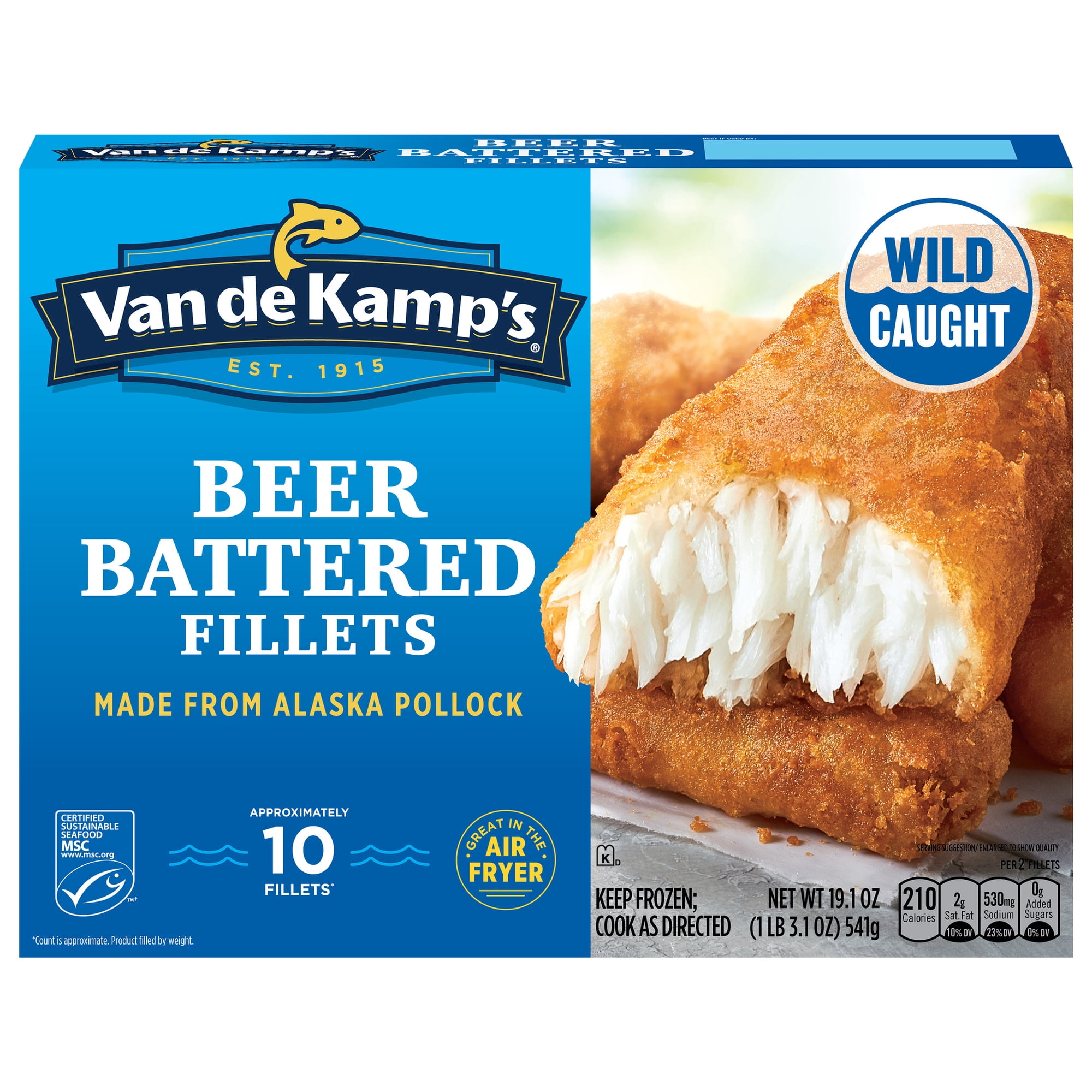 Van de Kamp's Crispy Beer Battered 100% Wild-Caught Fish Fillets, 19.1 oz. 10-Count Box (Frozen)