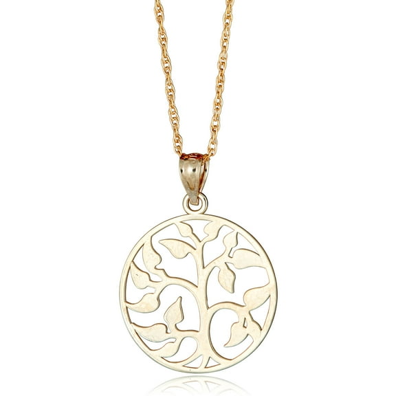 AVORA 10K Yellow Gold Tree of Life Circle Pendant Necklace with 18" Chain