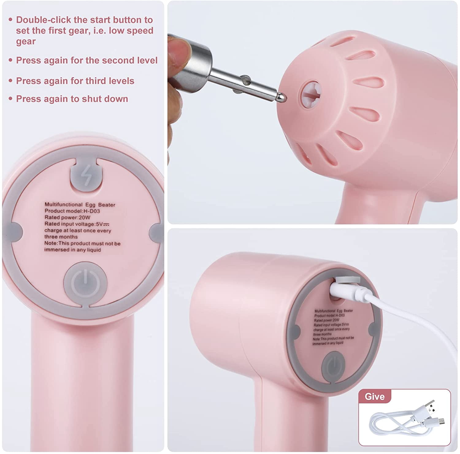 LNGOOR 3 in 1 3-Speed Electric Hand Mixer Wireless Food Chopper