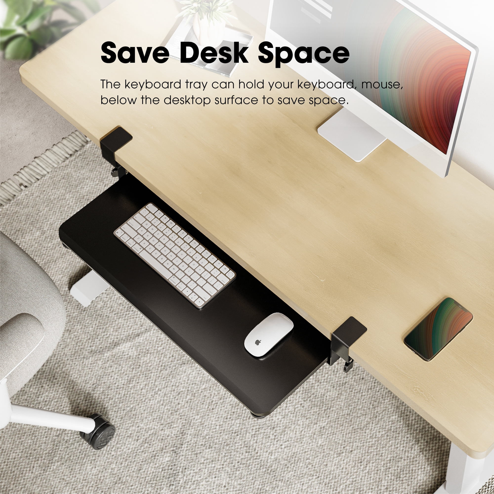 Fenge Keyboard Tray Under Desk, Pull Out Keyboard & Mouse Tray with C Clamp Mount