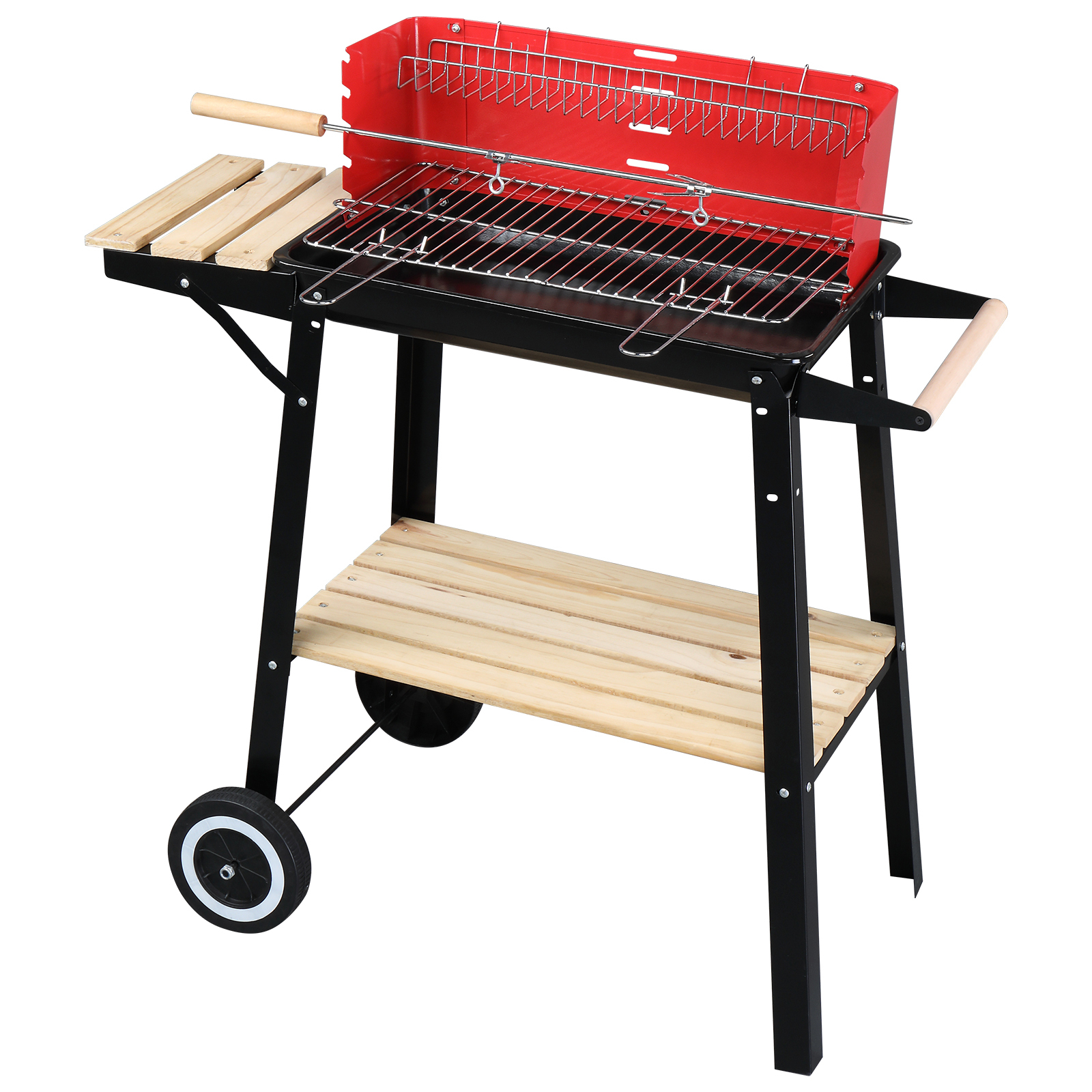 Oufan Four Legs With Wheels Square Enamel Charcoal Oven for Outdoor Kitchen & Backyard Barbecue, Black Red