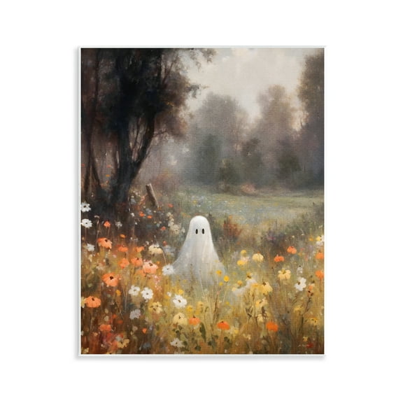 Stupell Industries Ghost in Peaceful Flower Meadow Landscape & Nature Painting Unframed Art Print Wall Art, 11 x 14