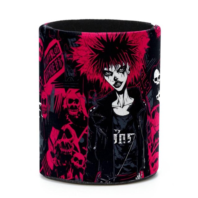 Organizador de escritorio compacto para bolígrafos: set de accesorios funcionales para maquillaje y estudio de arte, estilo calavera punk.