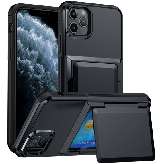 ELEHOLD Case for iPhone 11 Pro Max, Shockproof Heavy Duty Wallet Case with Hidden Card Holder for Women & Men,Black