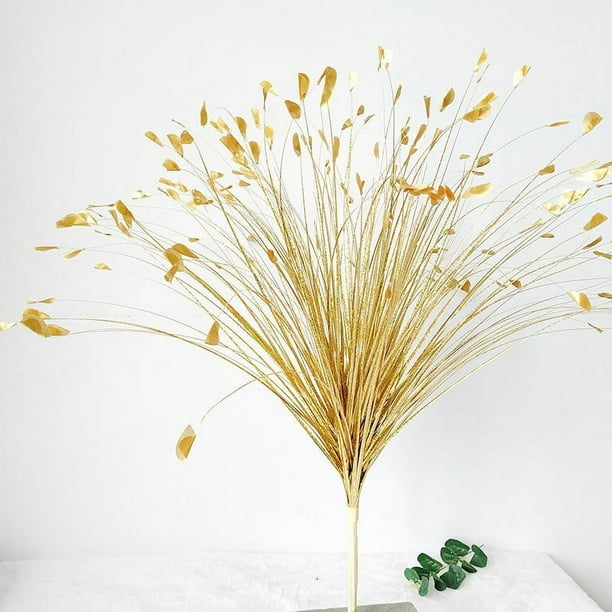 Xiao Hua Flor artificial con purpurina para decoración navideña, flor de caña, hierba de pavo real falsa, dorada