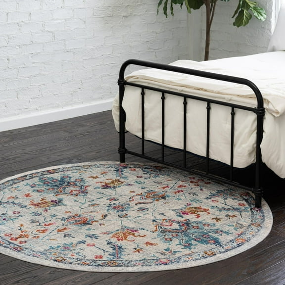 Unique Loom Budapest Collection Area Rug - Szechenyi (5' 1" Round Ivory/Gold)