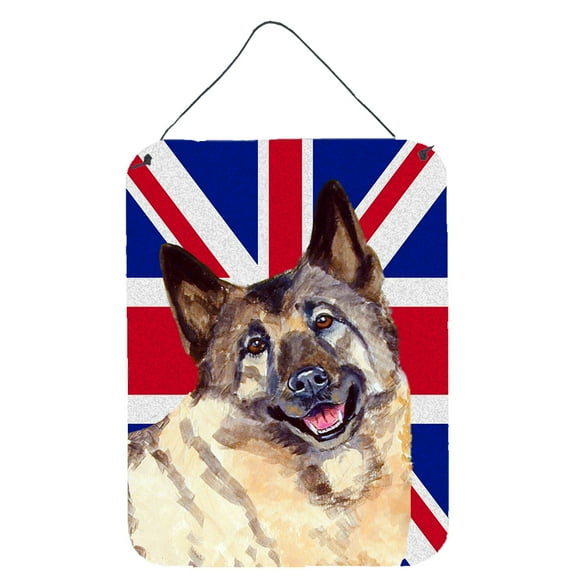 Norwegian Elkhound with English Union Jack British Flag Wall or Door Hanging Prints