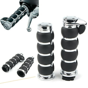 ZS 2Pcs Chrome Motorcycle Handle Bar Hand Grips For Harley Touring Road King FLHR With 1" Handlebars