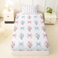 thumbnail image 3 of Erosebridal Princess Bowknot Twin Sheet Sets for Girls, Blue Pink Flower Bedding, 3 Pieces, 3 of 5