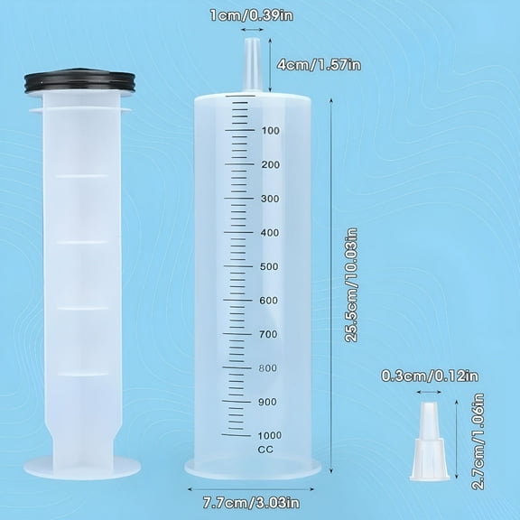 ACDANC 1000mL Syringe for Liquid, Large Plastic Syringe with Tip Adapter, Individual Sterile Sealed for Scientific Dispensing, Paint, Watering, Oil
