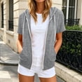 thumbnail image 2 of CAIVO Sweatshirts Women Short Sleeve Zip Up Hoodie Soft Comfort Adjustable Drawstring Front Pocket Solid Color Full Zip Hooded Jacket Summer Lightweight Casual Streetwear Outerwear Cozy Tops, 2 of 4
