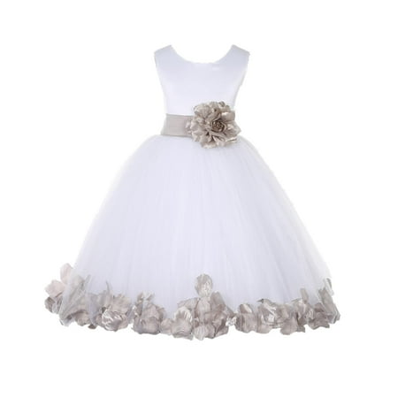 Ekidsbridal Satin White Biscotti Tulle Petal Flower Girl Dress for Beauty Pageant Toddlers Dancing Fashion Gowns 302S S