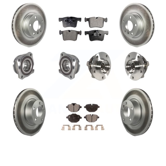 Transit Auto Front Rear Hub Bearings Assembly Coated Disc Brake Rotors and Ceramic Pads Kit (10Pc) for Car BMW X3 X4 KBB-123490