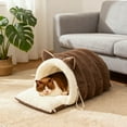 thumbnail image 4 of Winter Warm Cat Cave Bed for Indoor Cats, Enclosed Plush Pet Sleeping Pod with Non- Bottom, Machine Washable Calming Nest for Kittens and Small Dogs in Home Living Room, 4 of 5