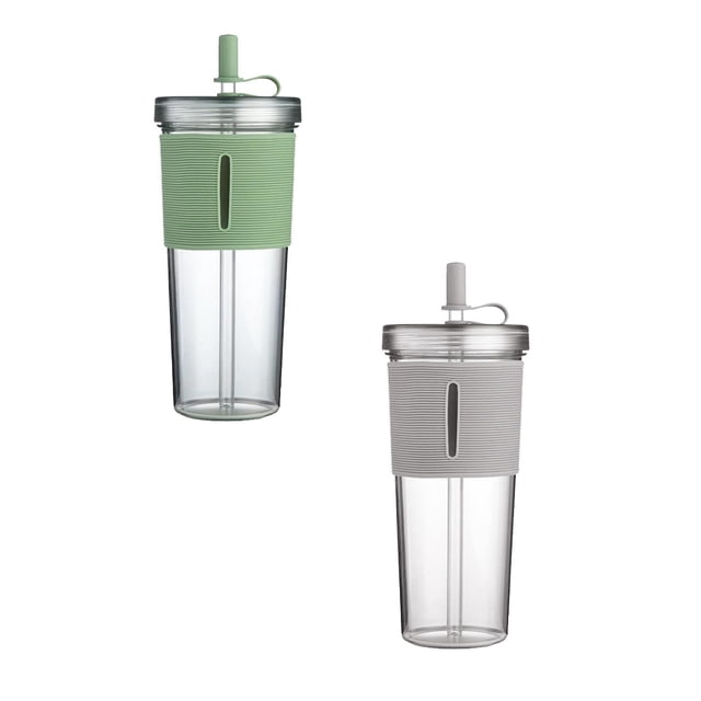 MOQIN Gobelet Classique en Acrylique avec Couvercle et Paille / 24 Oz Gobelets en Plastique Isolés à Double Paroi Réutilisables - Tasse Transparente en Plastique Portable pour Café, Thé, Smoothies, Café Glacé